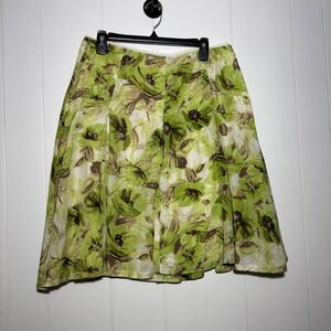 Y2K Banana Republic Green Floral Silk Blend Pleated Midi Skirt Sz 10 Garden
